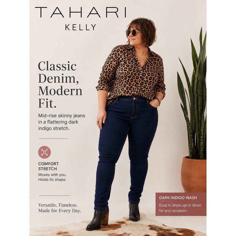 NEW Tahari Kelly Mid-Rise‎ Skinny Jeans Dark Indigo Wash Plus Size 24W